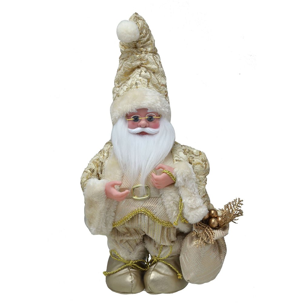 Papai Noel Musical Dourado e Branco 37,50cm - Ela Decora