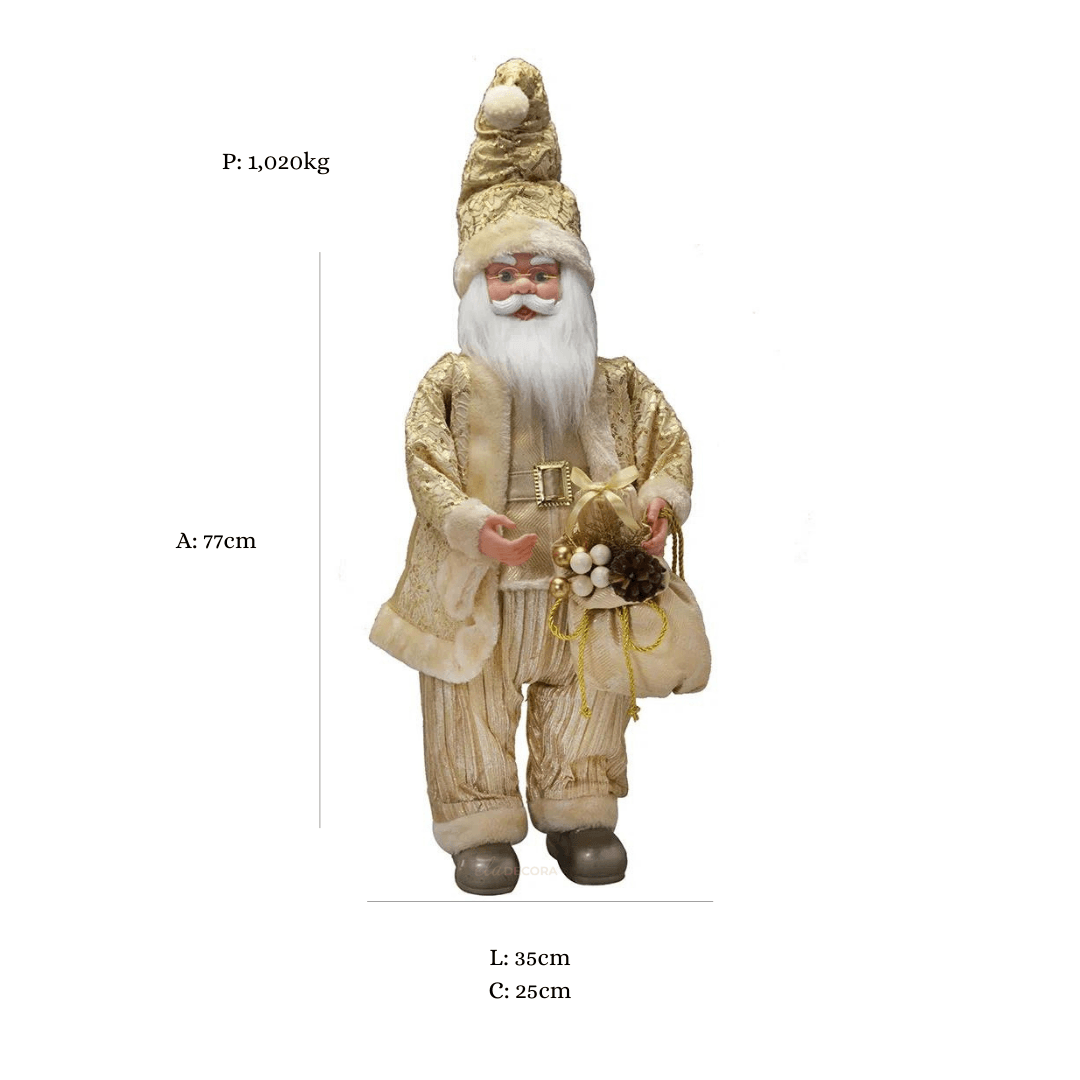 Papai Noel Musical Dourado e Branco 77cm - Ela Decora