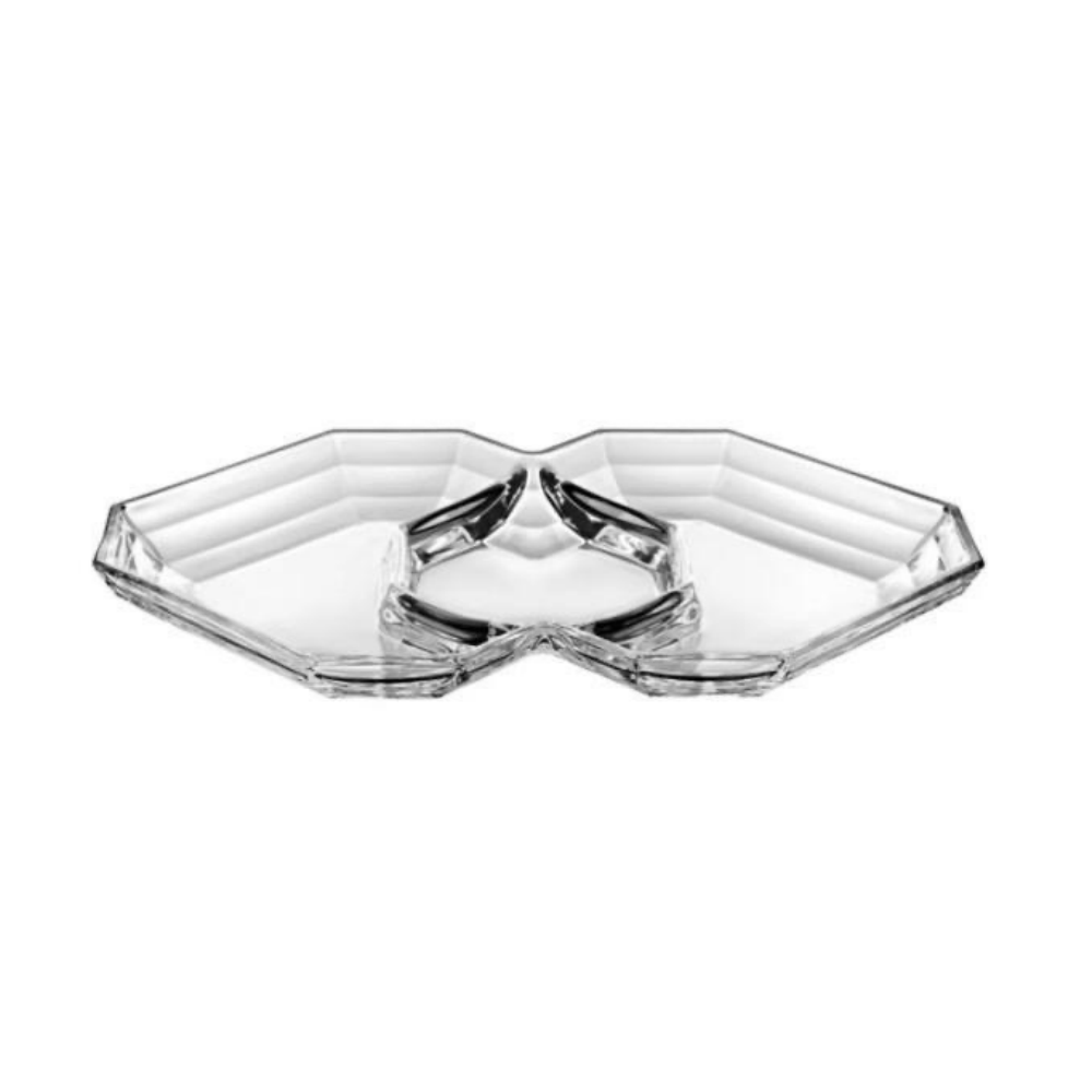 Petisqueira Canoa com 3 Divisórias em Vidro 32,5cm x 21,5cm x 3cm - Ela Decora