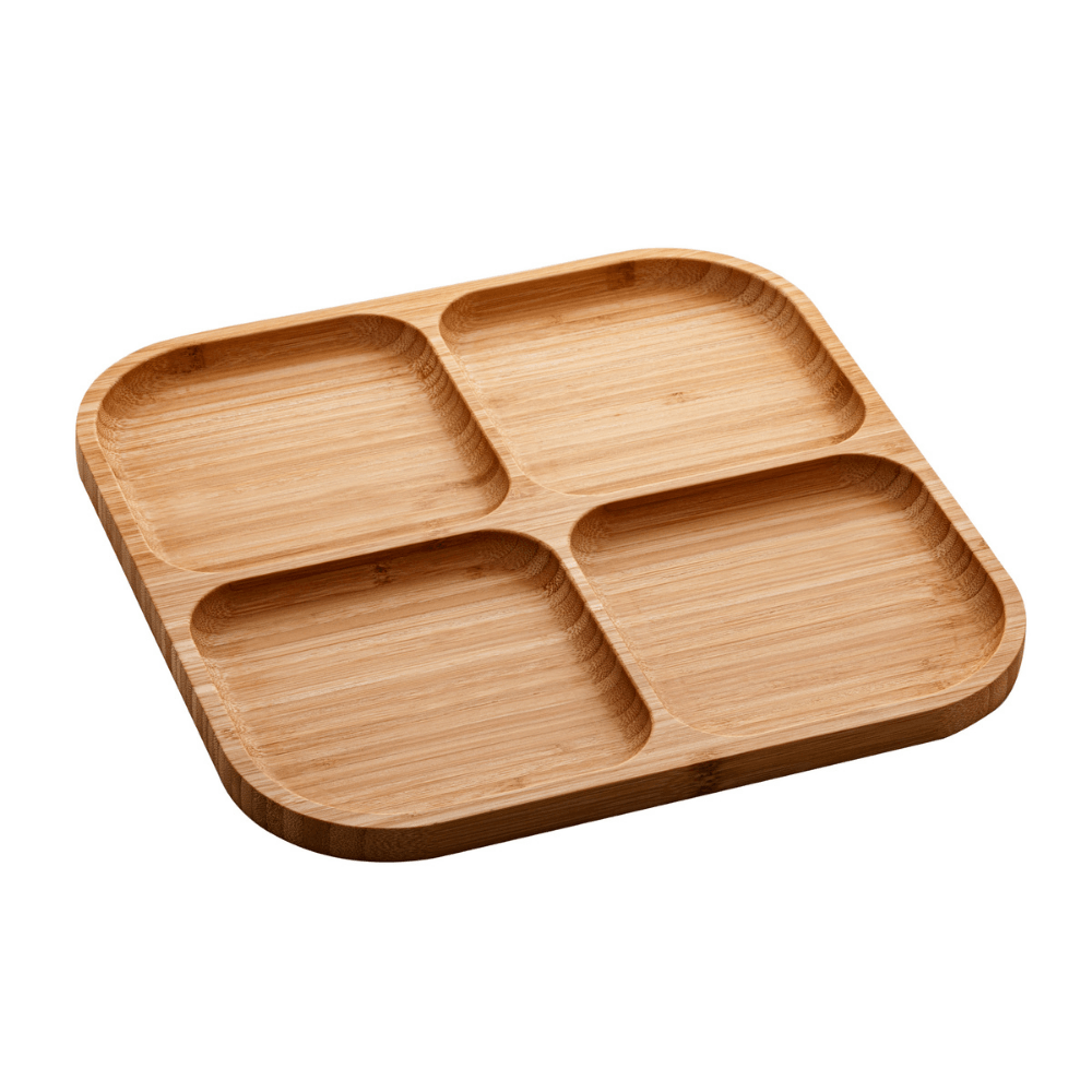 Petisqueira em Bambu Quadrada Square com 4 Divisórias 29,5cm - Ela Decora