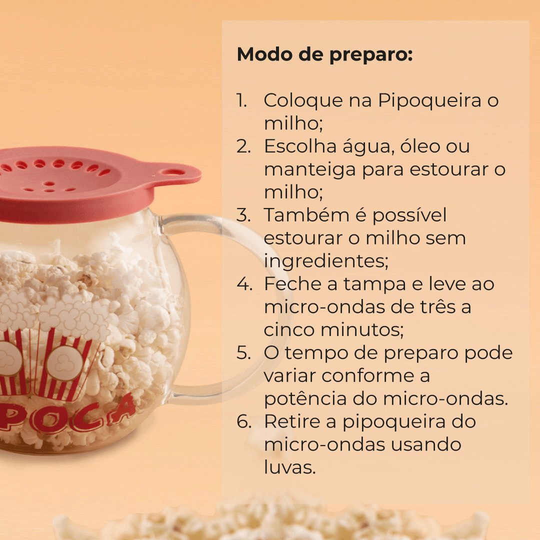 Instruções de preparo com a pipoqueira montada na mesa