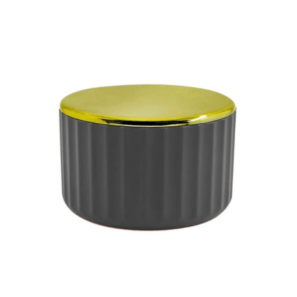 Porta Algodão Cotonete Groove Chumbo e Dourado - 10 cm - Ela Decora