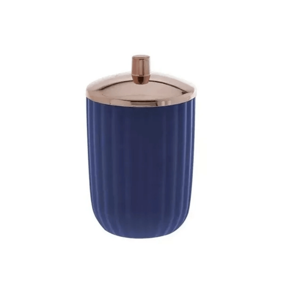 Porta Algodão Cotonete Linha Canelatta Azul Marinho e Rose Gold - 13,5 cm - Ela Decora