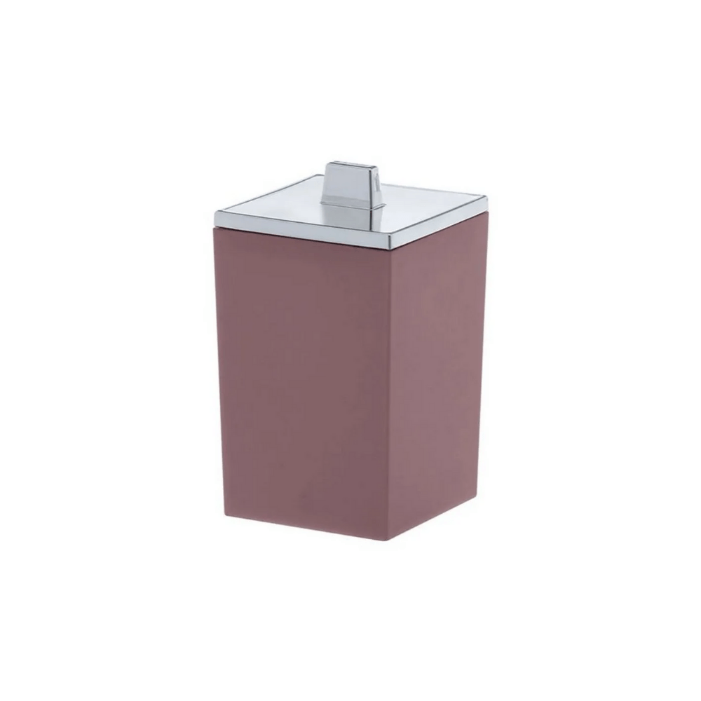 Porta Algodão Cotonete Linha Quadratta Rosa e Cromado - 12,5 cm - Ela Decora
