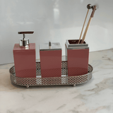 Porta Algodão Cotonete Linha Quadratta Rosa e Cromado - 12,5 cm - Ela Decora