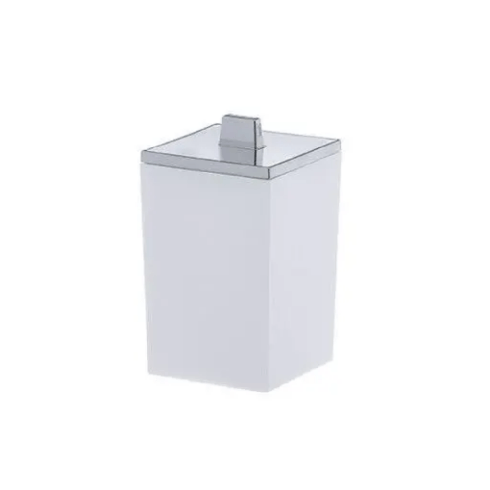 Porta Algodão e Cotonete Branco e Cromado Linha Quadratta Off White - Ela Decora