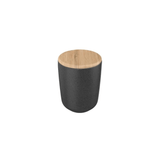 Porta Algodão e Cotonete Cerâmica com Tampa de Bambu Preto Marmorizado - Ela Decora