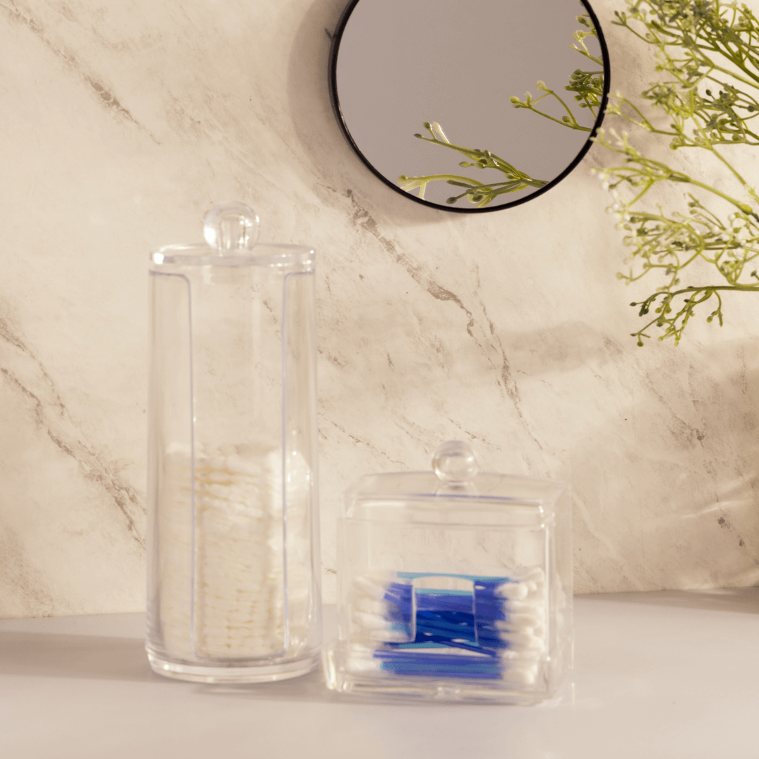 Porta Algodão e Cotonete de Acrilíco Quadrado 9,5cm - Ela Decora