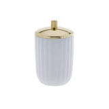 Porta Algodão e Cotonete Redondo Linha Canelatta Branco e Dourado - 13,5 cm - Ela Decora