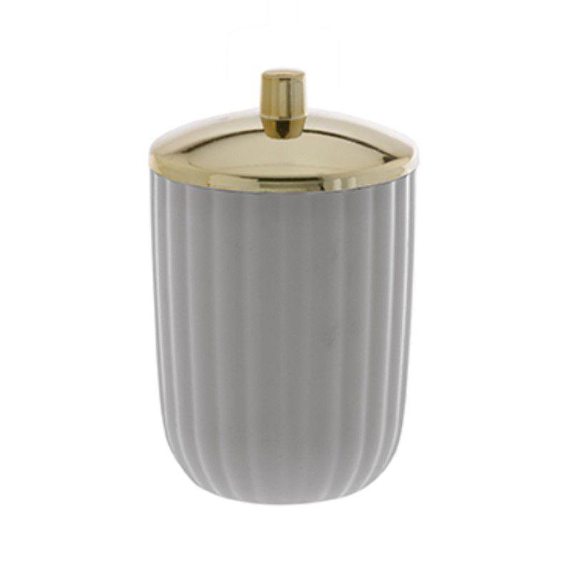 Porta Algodão e Cotonete Redondo Linha Canelatta Creme e Dourado - Ela Decora