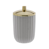 Porta Algodão e Cotonete Redondo Linha Canelatta Creme e Dourado - Ela Decora