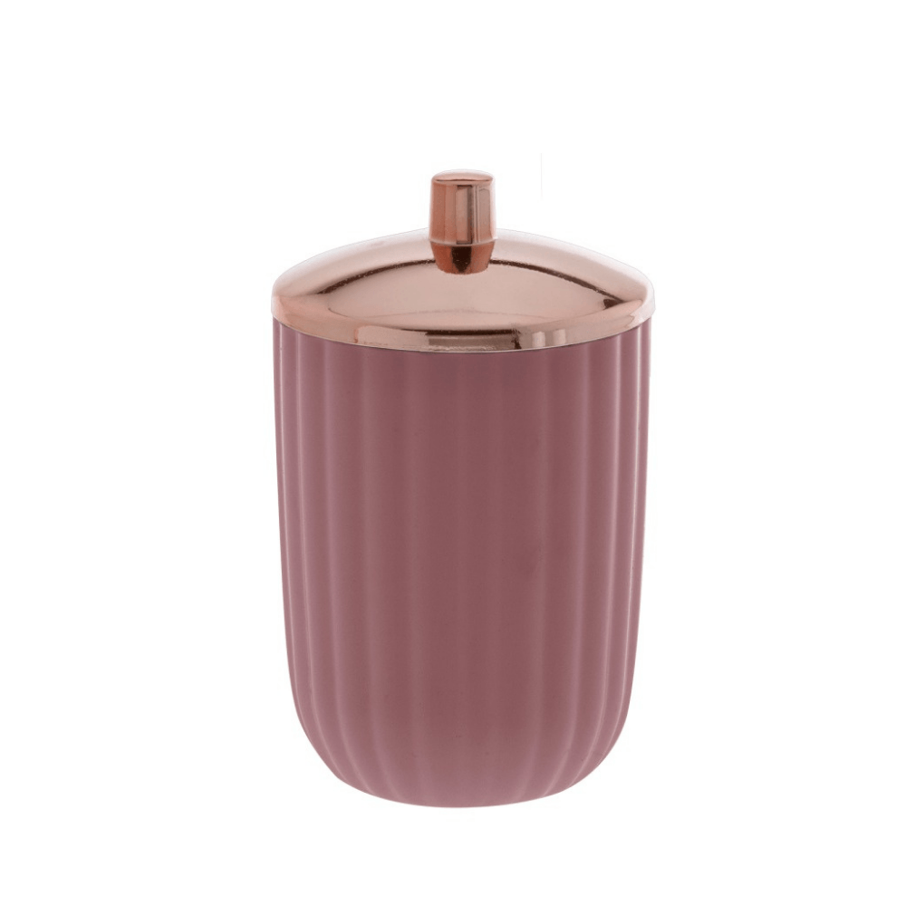 Porta Algodão e Cotonete Redondo Linha Canelatta Rosa e Rose Gold - Ela Decora