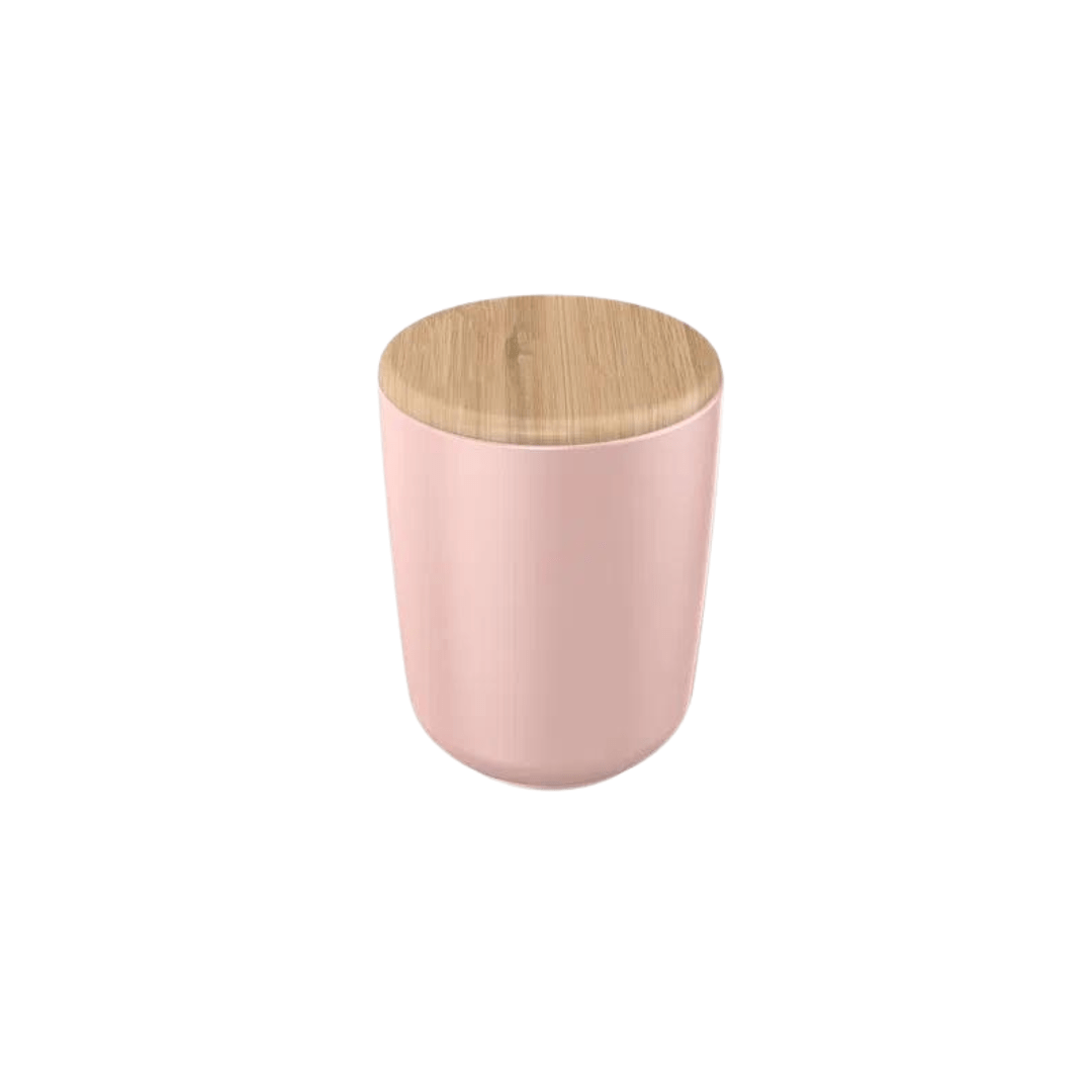 Porta Algodão em Cerâmica Rosa com Tampa de Bambu Osaka - Ela Decora