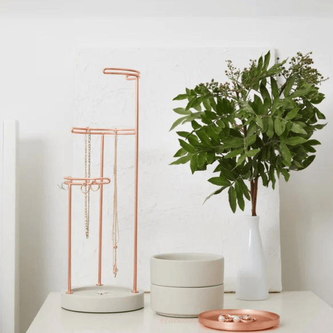 Porta Bijuterias Acessorios Triplo Concreto e Rose Gold - Ela Decora