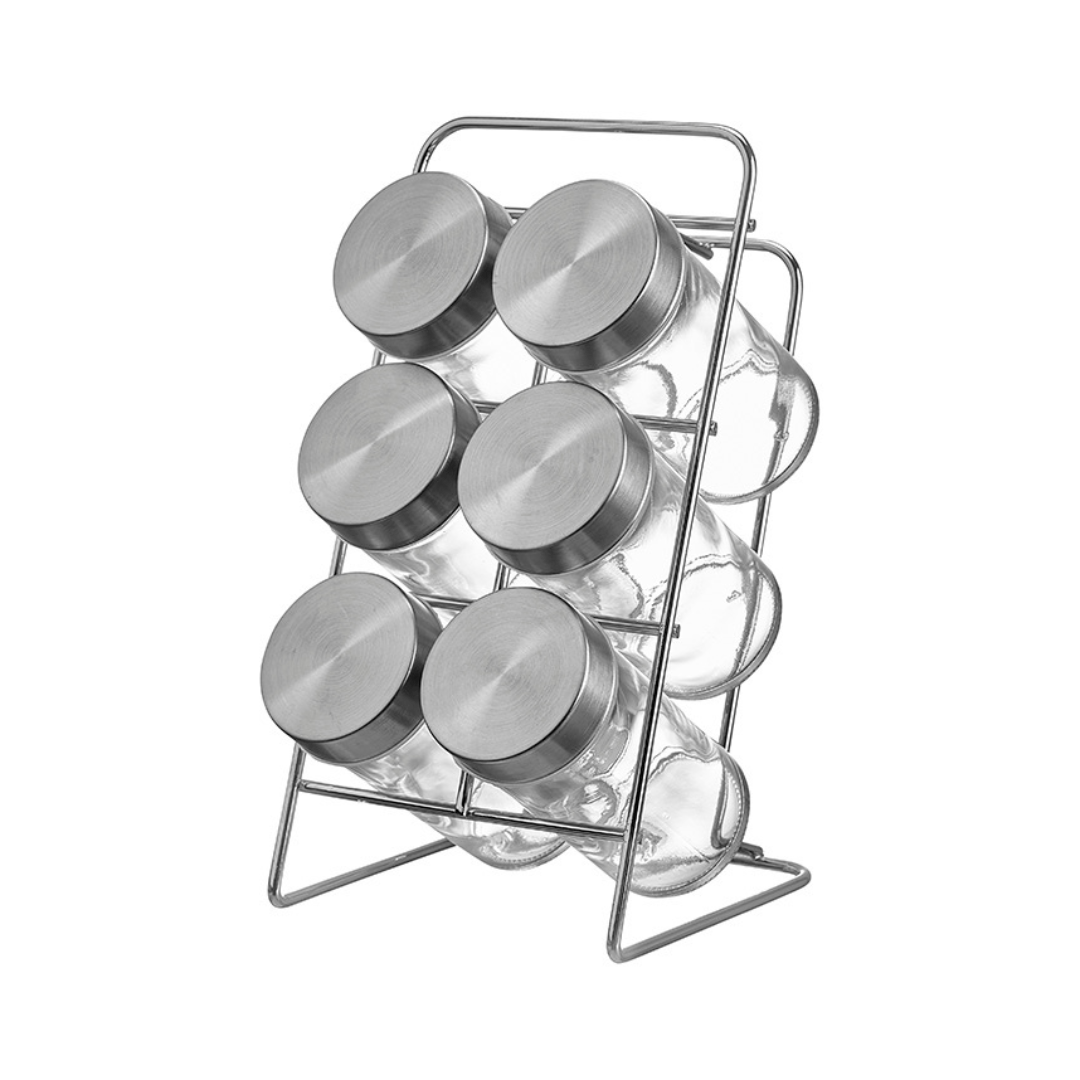 Porta Condimento de Vidro com Suporte Vertical 7 Peças - Ela Decora