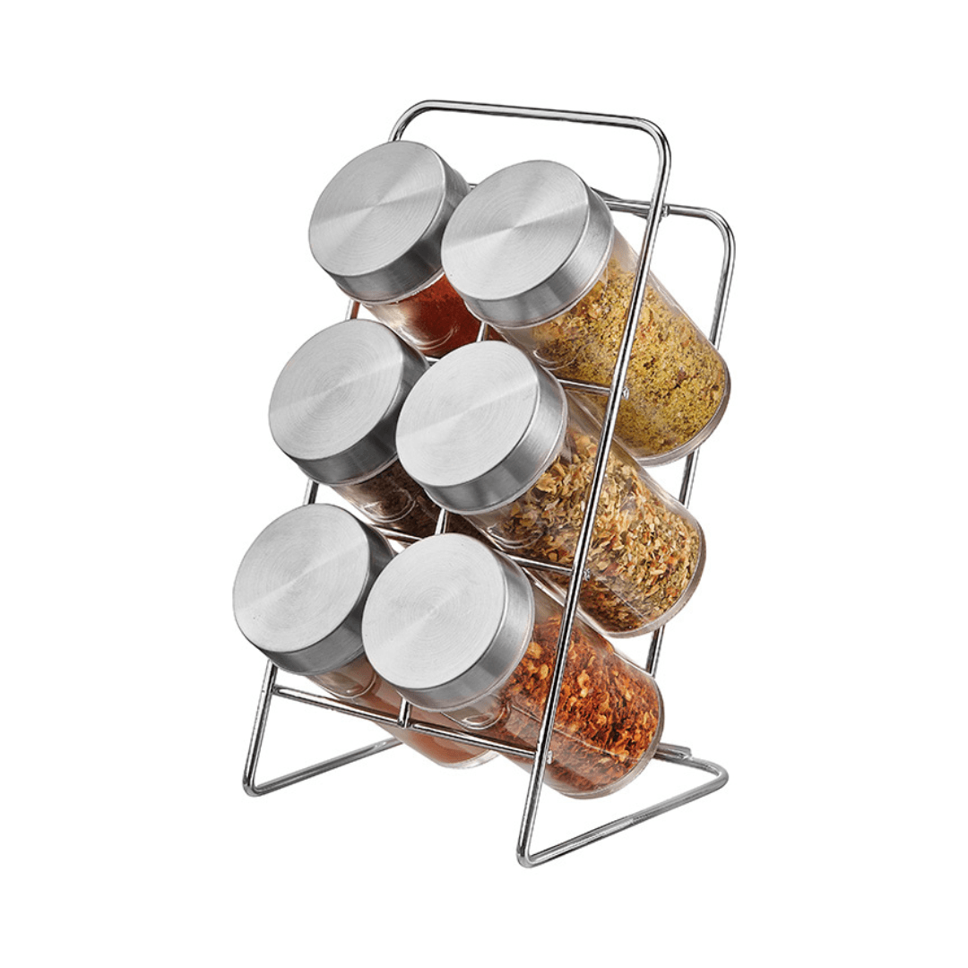 Porta Condimento de Vidro com Suporte Vertical 7 Peças - Ela Decora