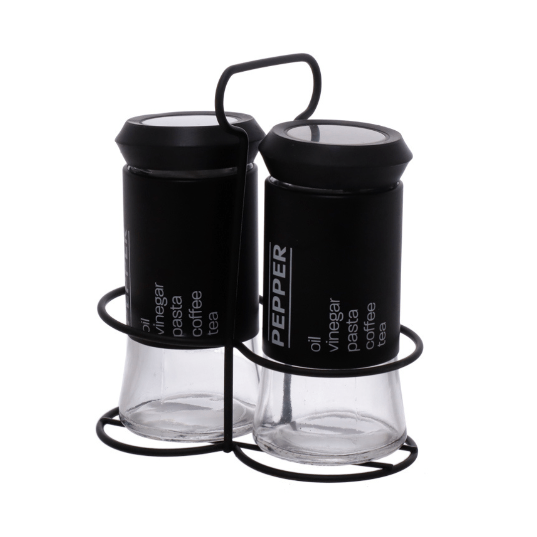 Porta Condimentos de Vidro com Suporte Sancho Preto - Ela Decora
