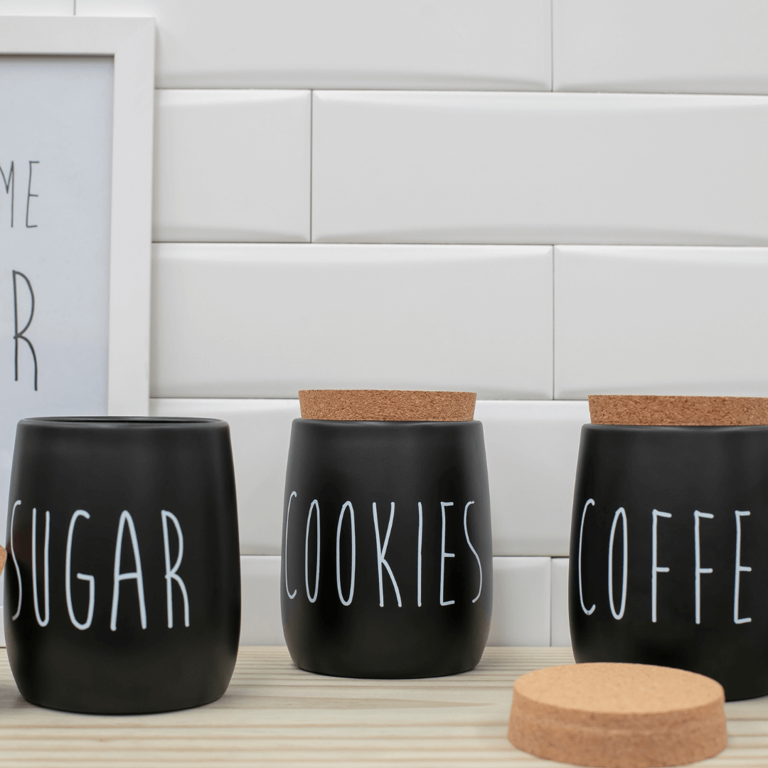 Porta Condimentos Oak Biscoitos Preto 850ml - Ela Decora