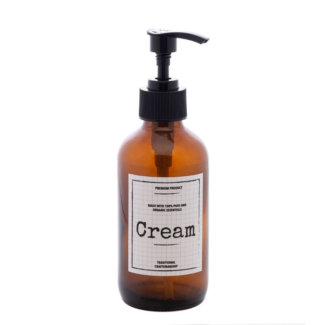 Porta Creme em Vidro com Pump de Plástico âmbar 250ml - Ela Decora