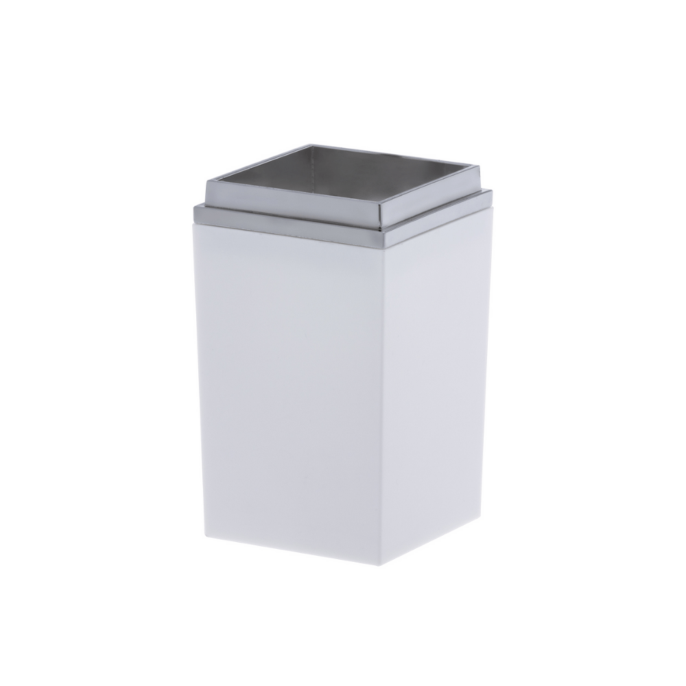 Porta Escova de Dente Branco e Cromado Linha Quadratta Off White - Ela Decora