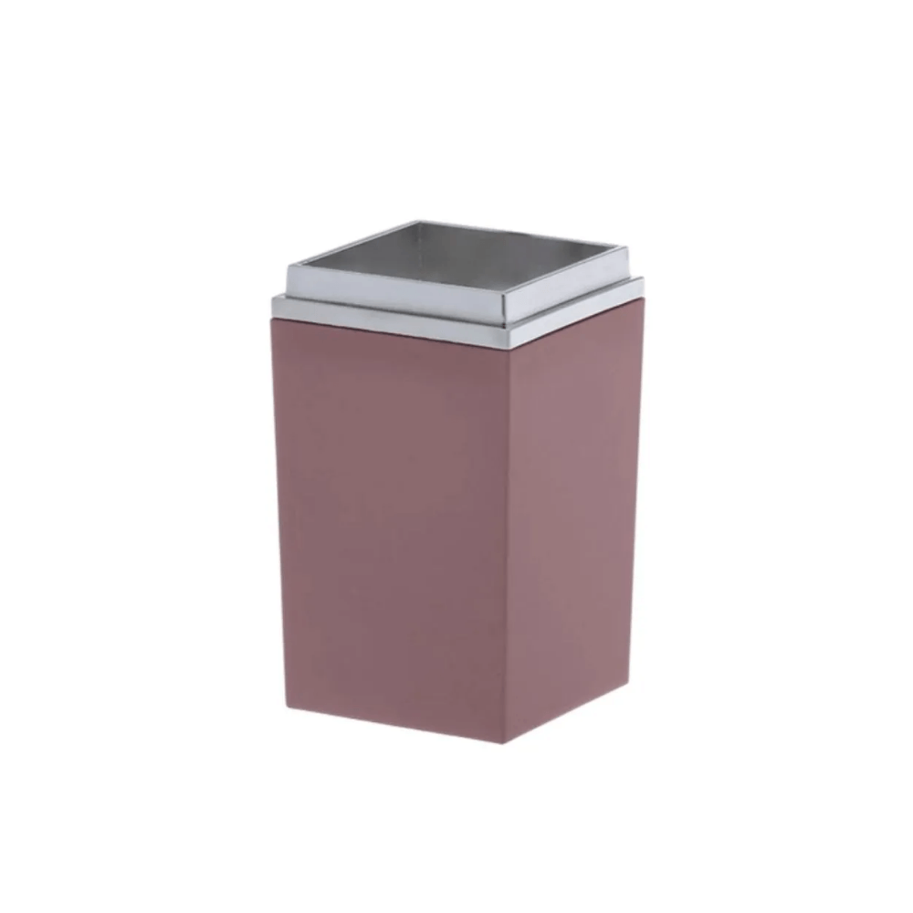 Porta Escova de Dente Linha Quadratta Rosa e Cromado - 13 cm - Ela Decora