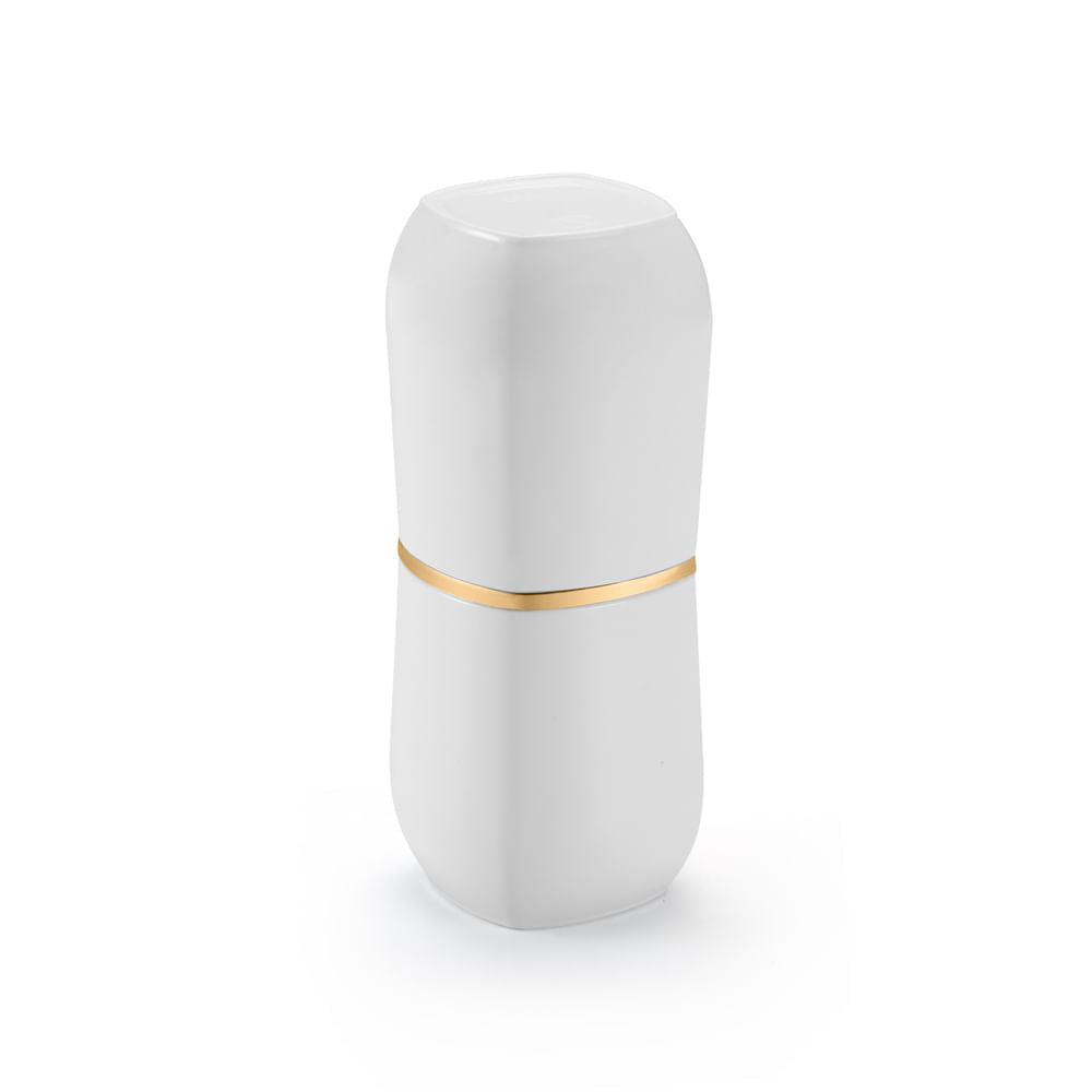 Porta Escova e Creme Dental Com Tampa Linha Conceito Branco com Dourado Fosco - Ela Decora