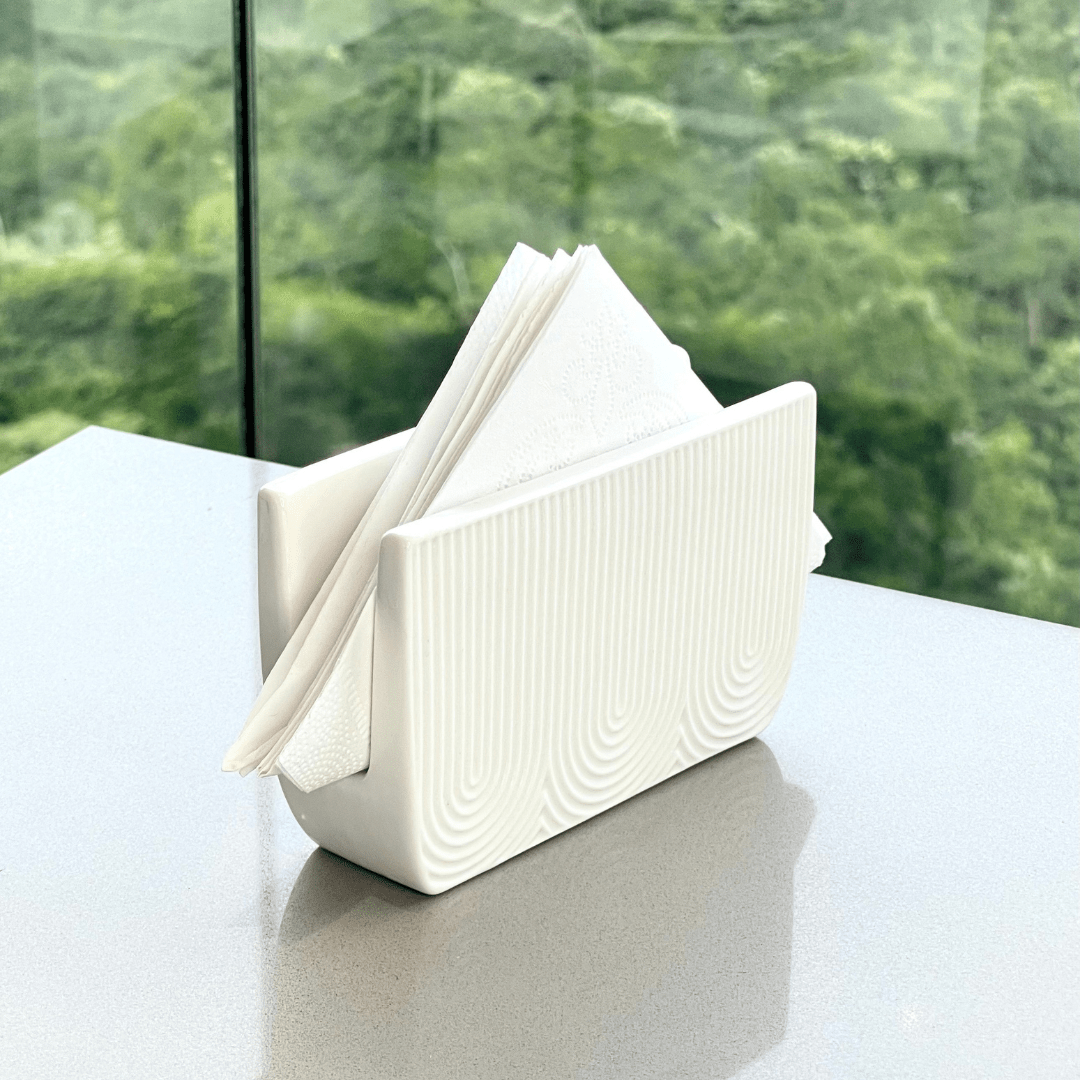 Porta Guardanapos Cerâmica Oasis Branco 12cm - Ela Decora