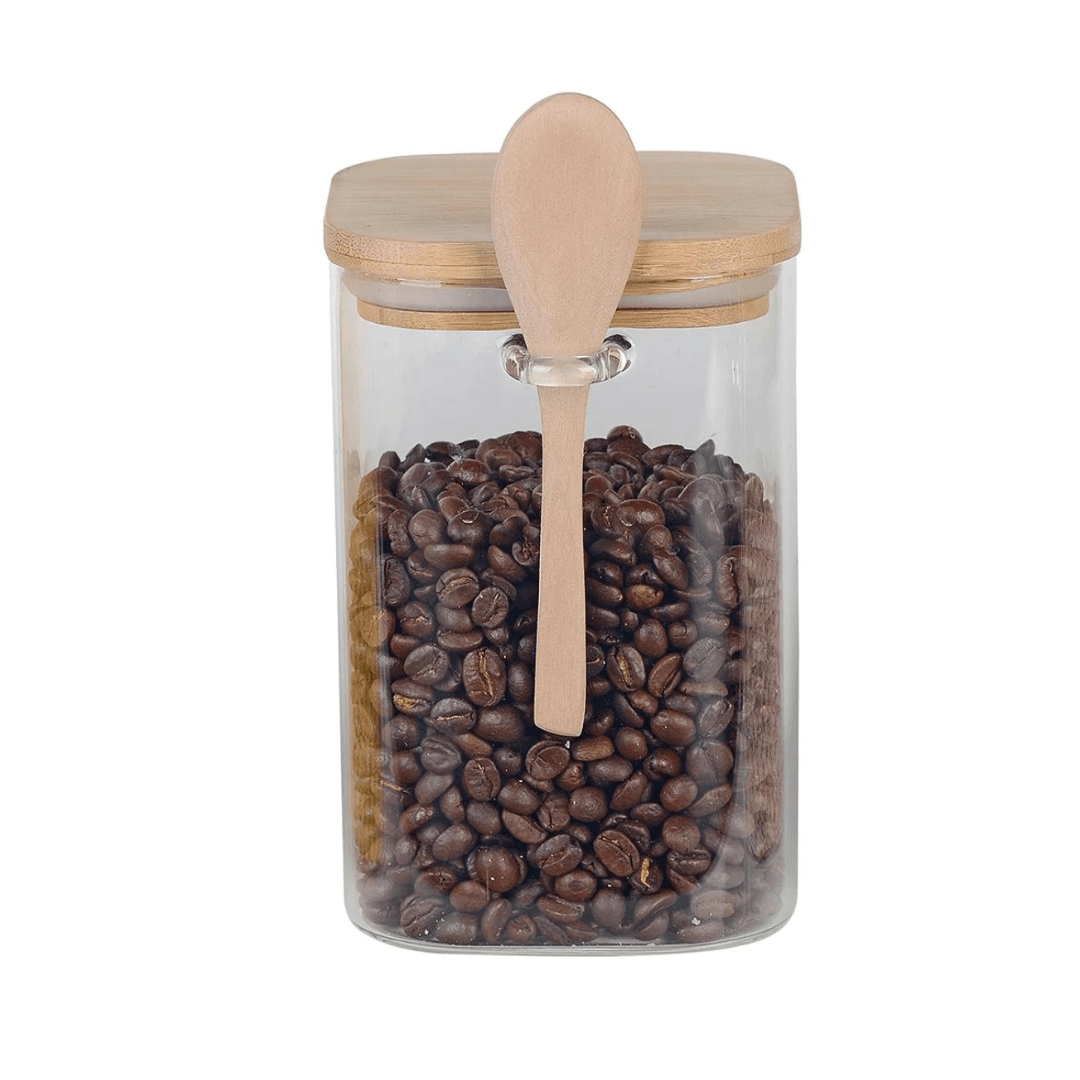 Porta Mantimento em Vidro Borossilicato com Tampa e Colher de Bambu 1,1 Litros - Ela Decora