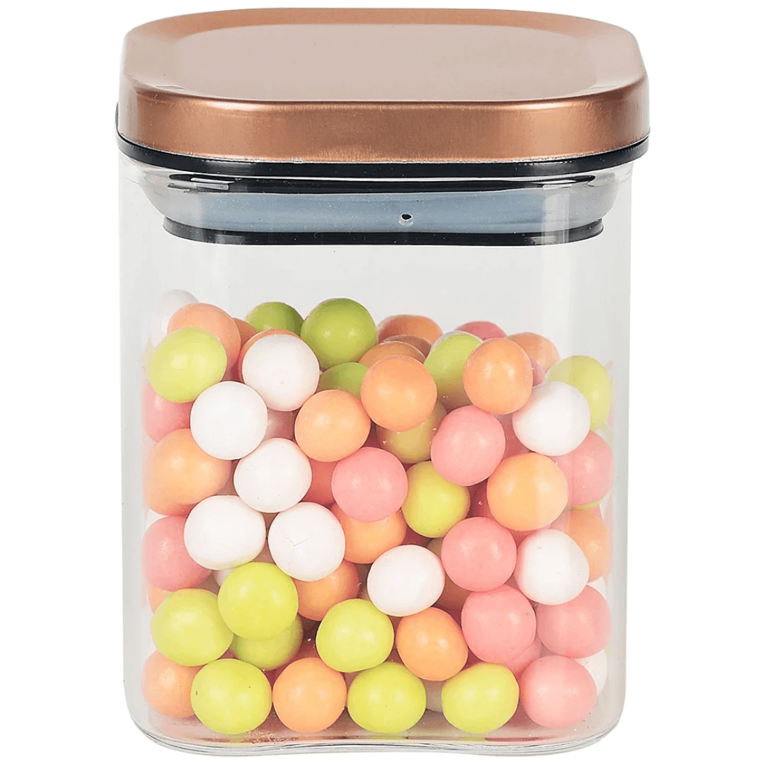 Porta Mantimento Quadrado em Vidro Borossilicato com Tampa Rose Gold 400mL - Ela Decora
