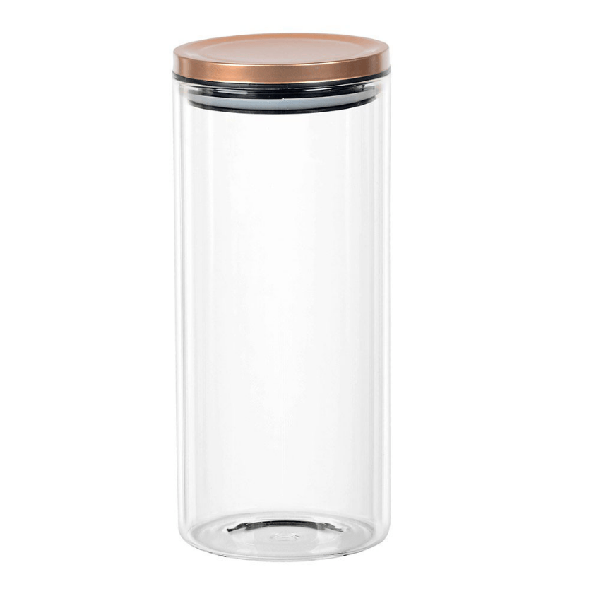 Porta Mantimento Redondo em Vidro Borossilicato com Tampa em Metal Rose Gold 1,8 Litros - Ela Decora