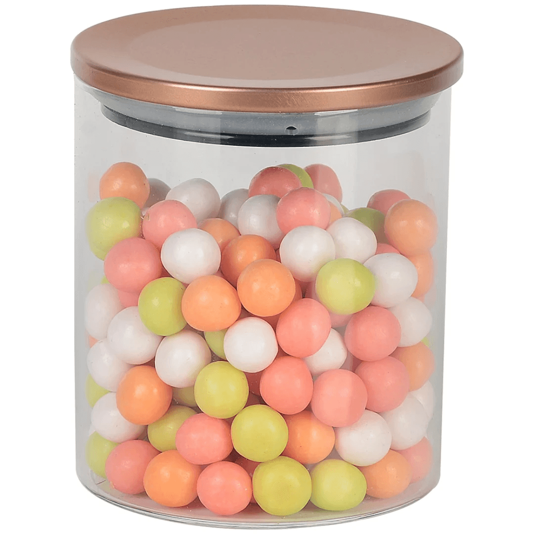 Porta Mantimento Redondo em Vidro Borossilicato com Tampa Rose Gold 400ml - Ela Decora