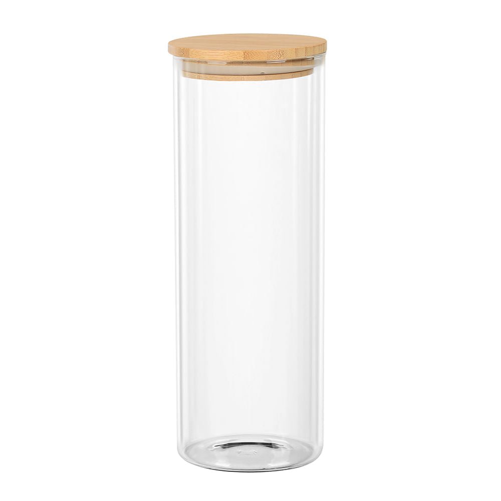 Porta Mantimento Redondo em Vidro Borossilicato Tampa De Bambu - 1,8L - Ela Decora