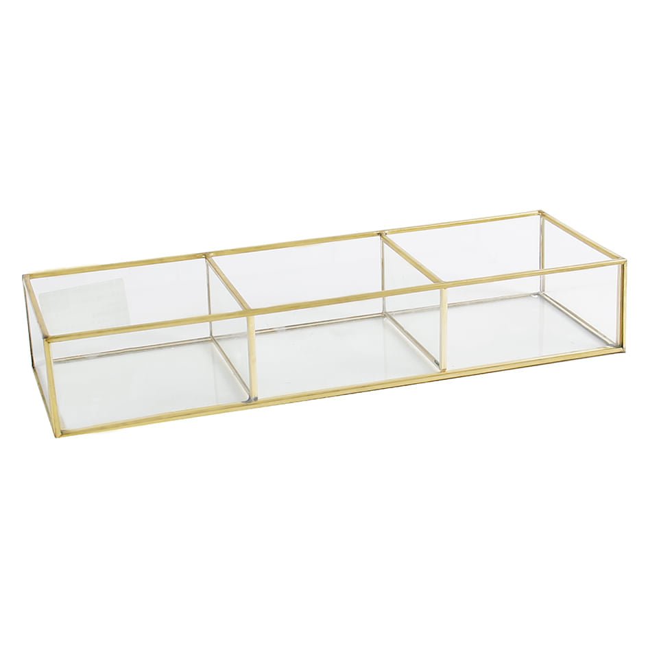 Porta Objetos de Vidro e Metal Dourado 33 cm - Ela Decora