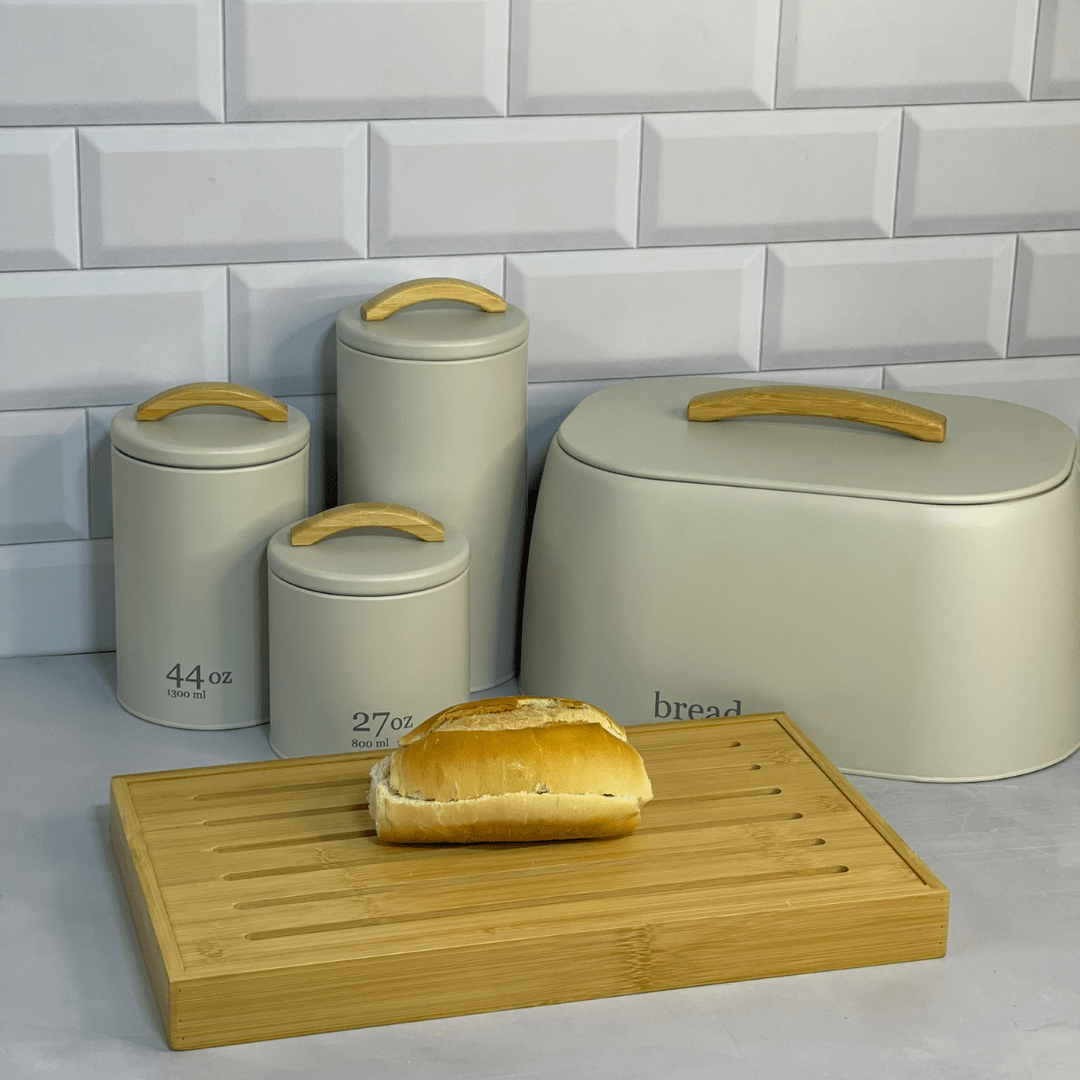 Porta Pão Sense com Alça de Bambu Bege 33,5cm - Ela Decora