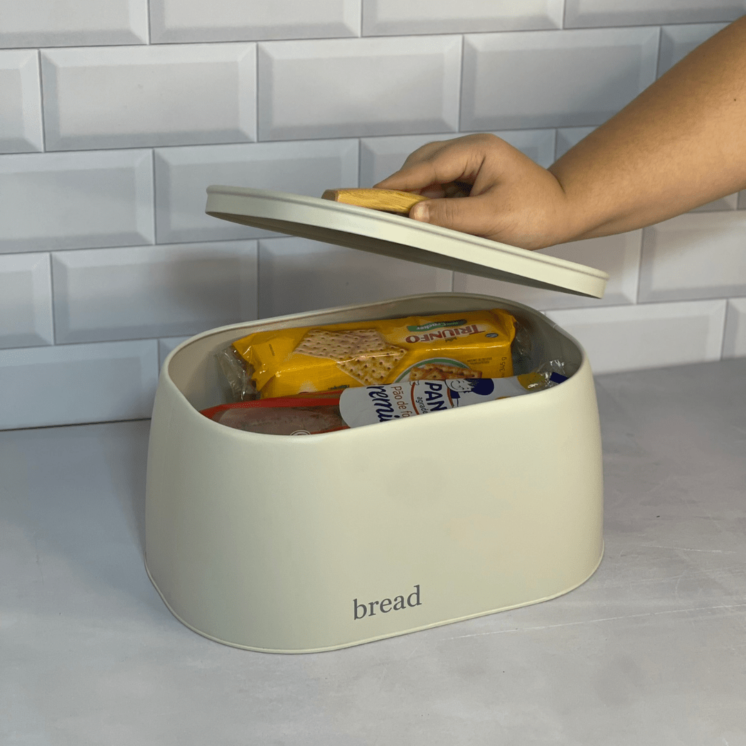 Porta Pão Sense com Alça de Bambu Bege 33,5cm - Ela Decora
