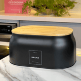 Porta Pão Sense em Metal com Tampa de Bambu 33,5cm Preto
