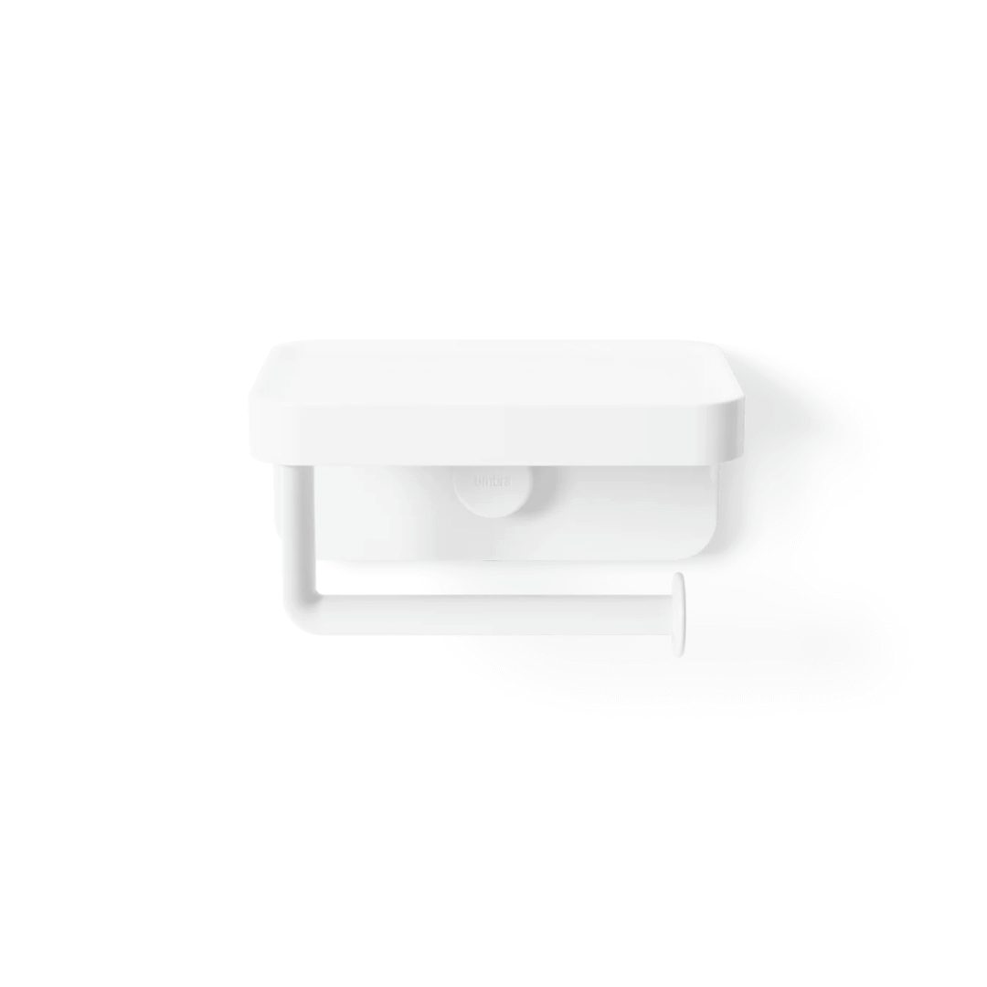 Porta Papel Higiênico com Porta Objeto Fixação Adesivo Branco Linha Flex - Ela Decora