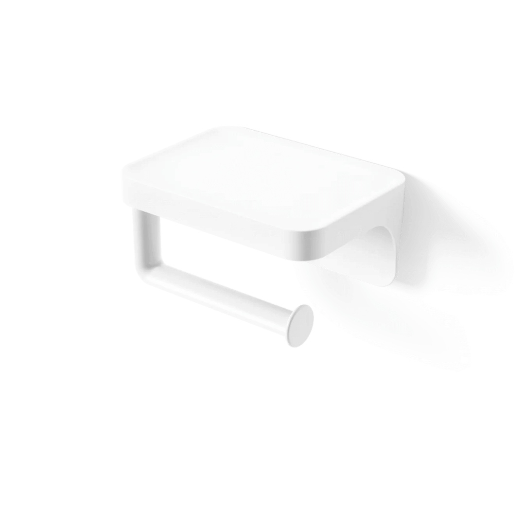 Porta Papel Higiênico com Porta Objeto Fixação Adesivo Branco Linha Flex - Ela Decora