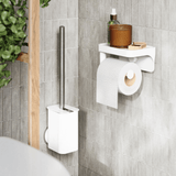 Porta Papel Higiênico com Porta Objeto Fixação Adesivo Branco Linha Flex - Ela Decora
