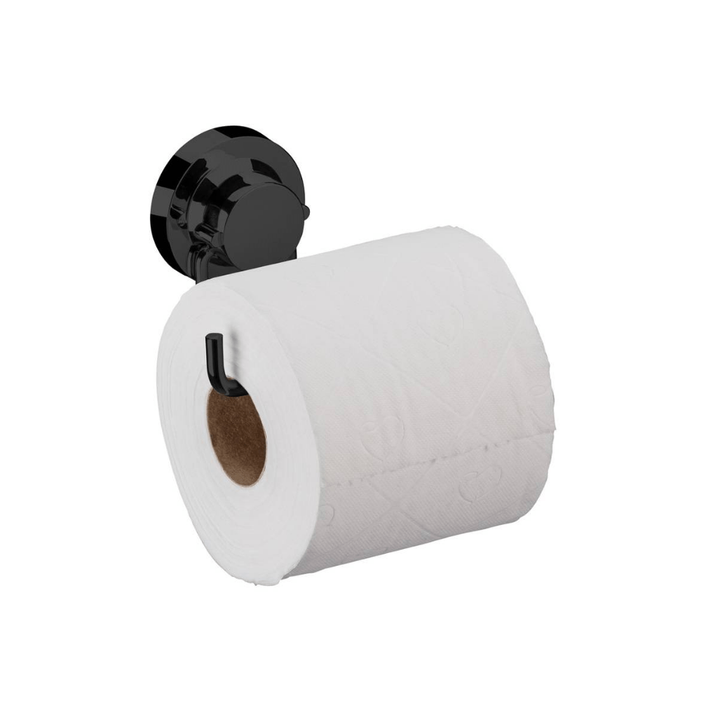 Porta Papel Higiênico em Aço Com Ventosa Ônix Luxo - Ela Decora
