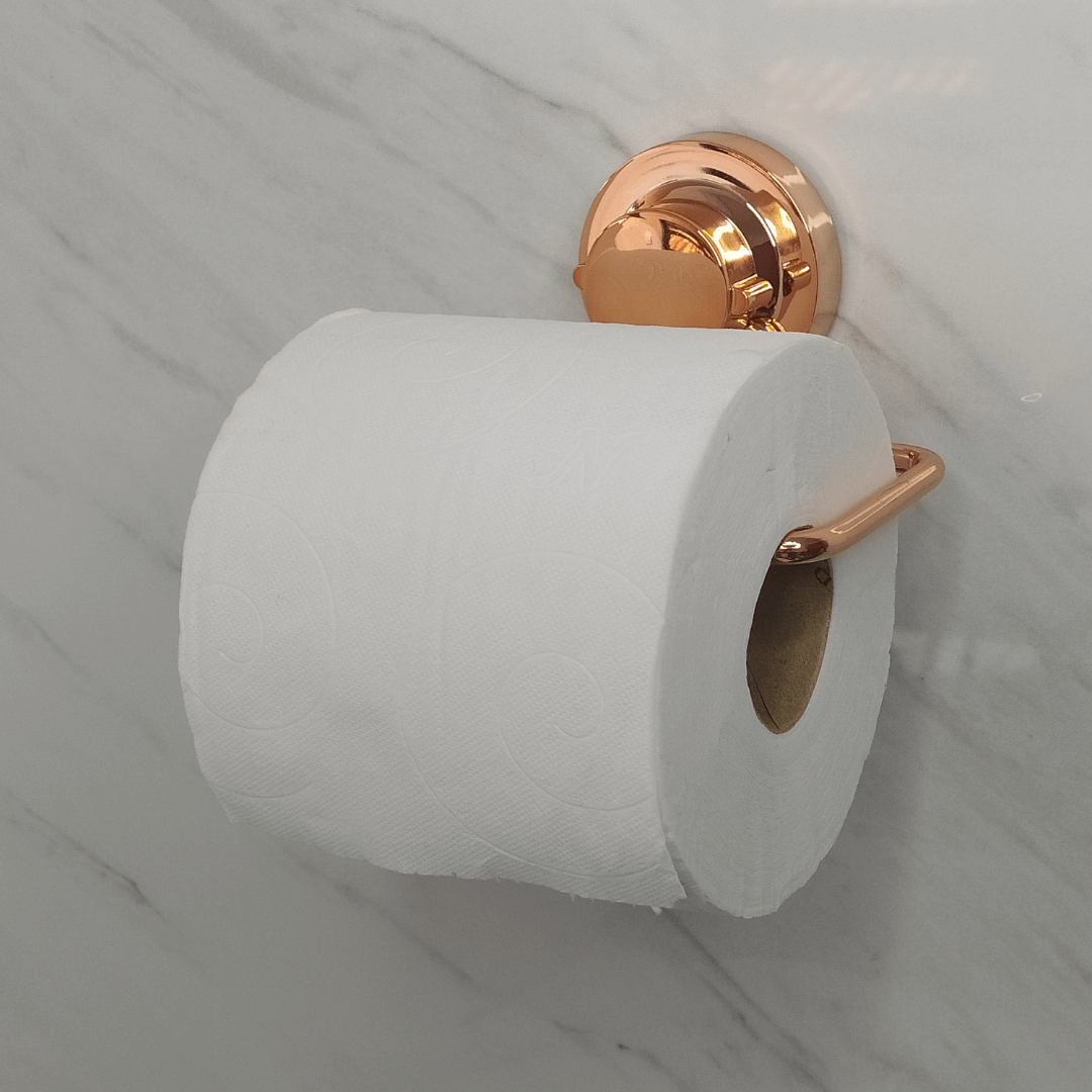 Porta Papel Higiênico em Aço Com Ventosa Rose Gold Luxo - Ela Decora