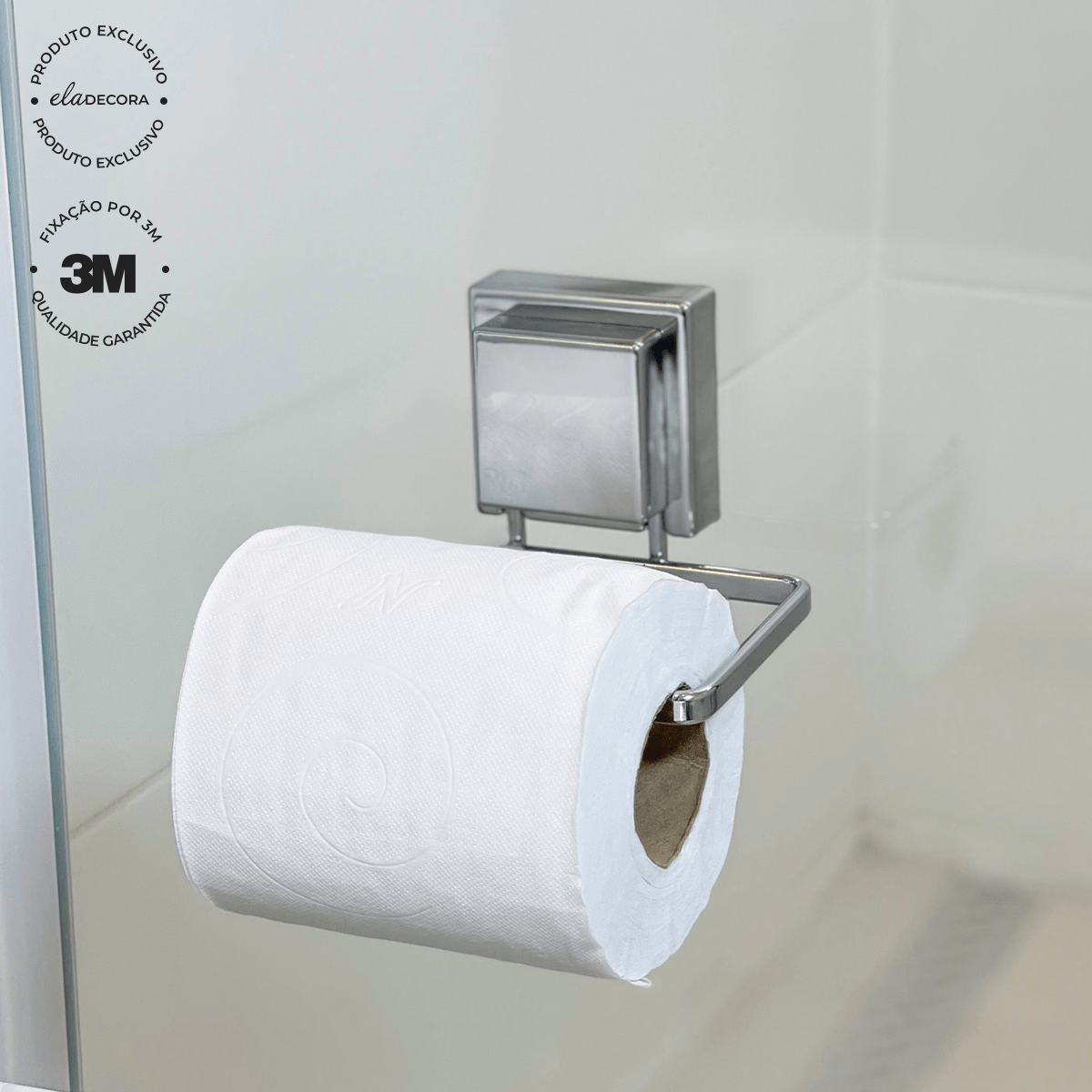 Porta Papel Higiênico Fixação 3M Cromado - Ela Decora