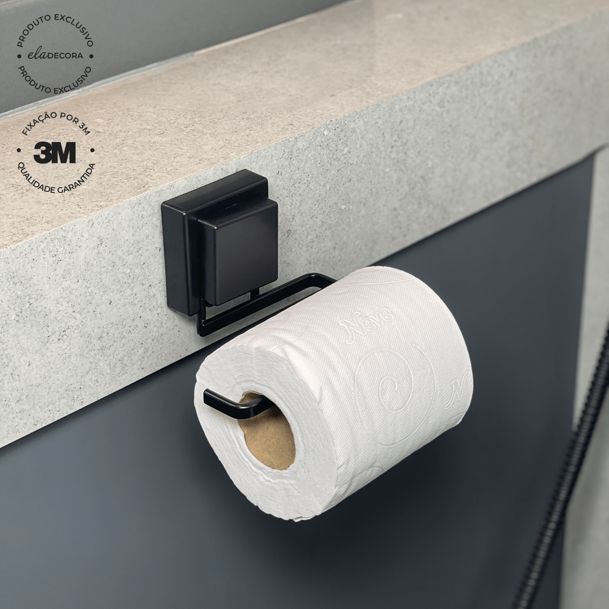 Porta Papel Higiênico Fixação 3M Preto Fosco - Ela Decora