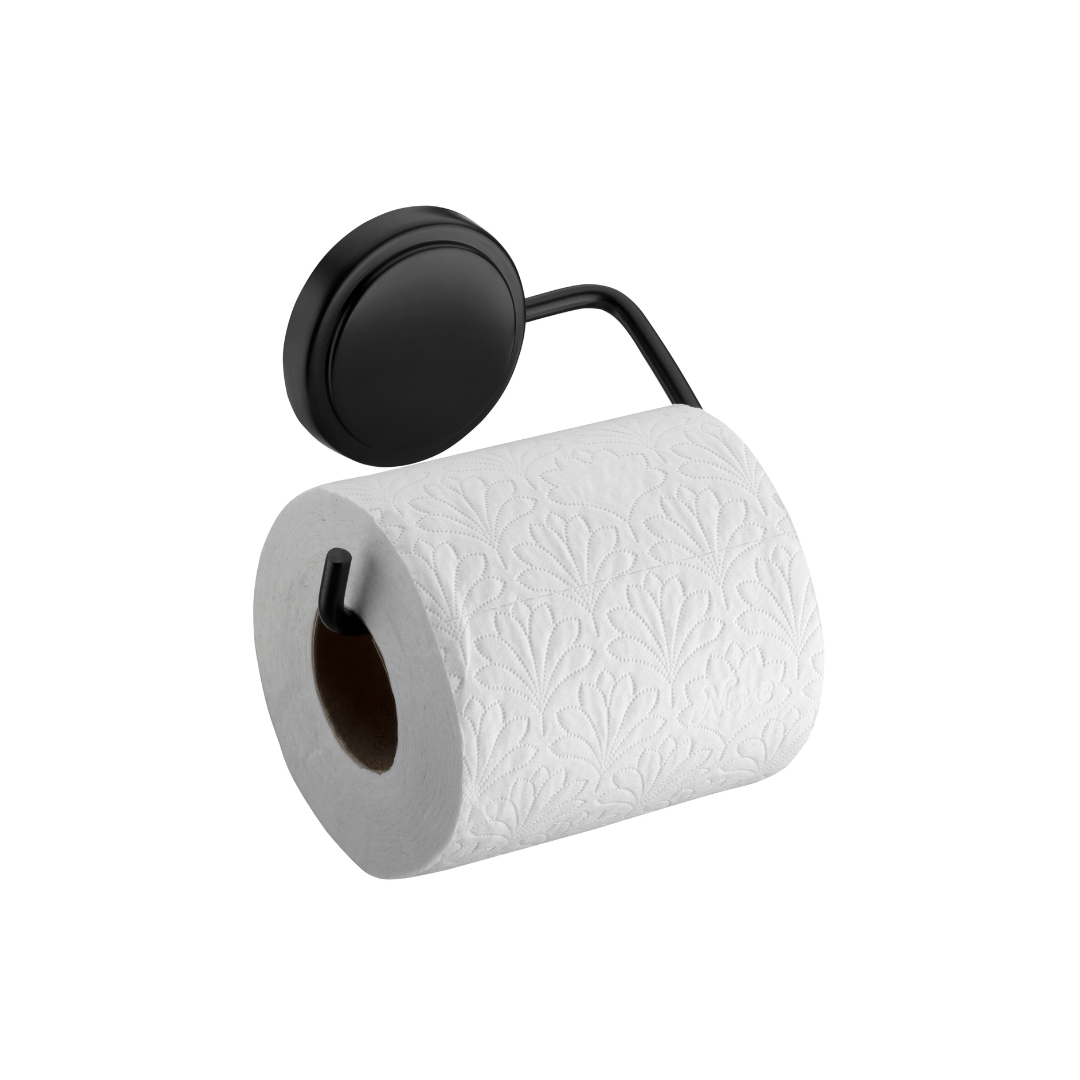 Porta Papel Higiênico Fixação por Adesivo Preto Fosco 12,5cm - Ela Decora