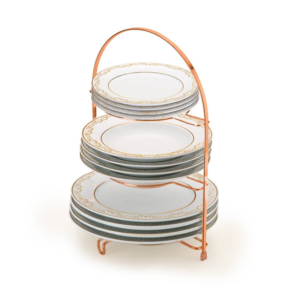 Porta Pratos Triplo Aço Piatina Rose Gold - Ela Decora