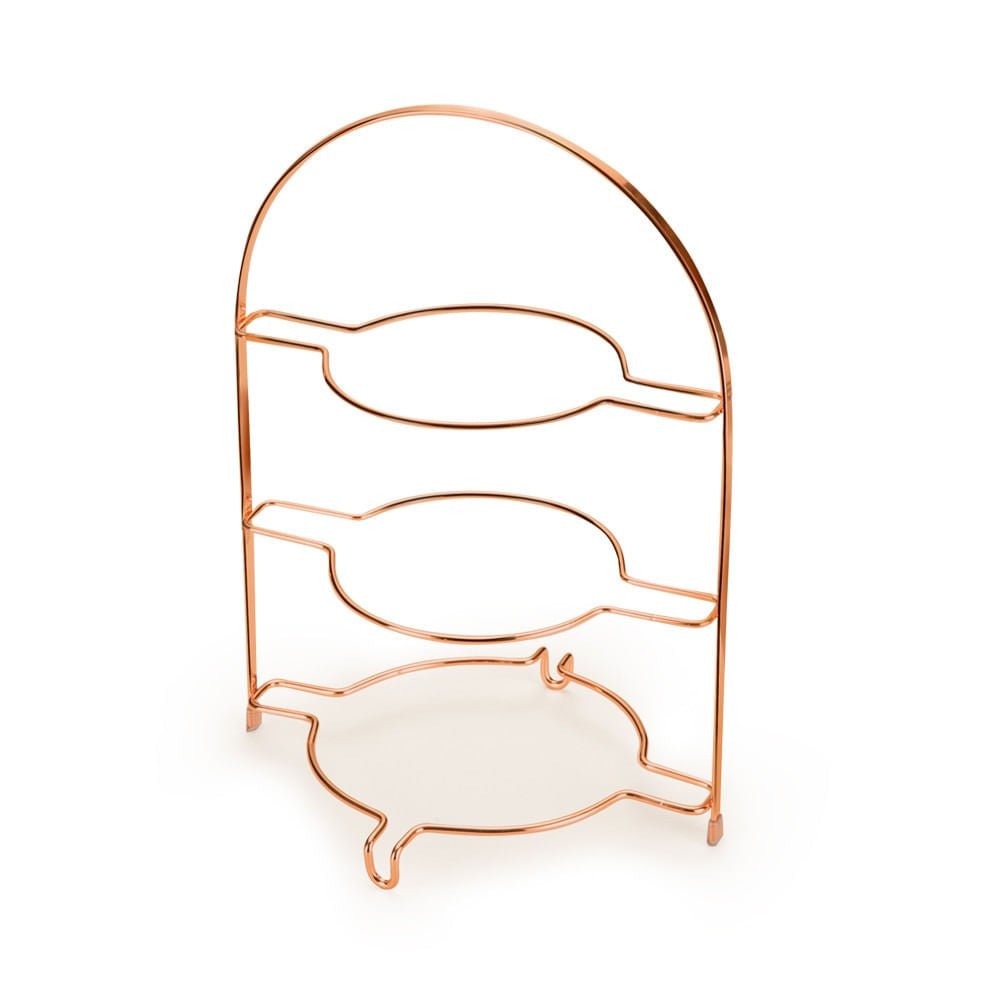 Porta Pratos Triplo Aço Piatina Rose Gold - Ela Decora