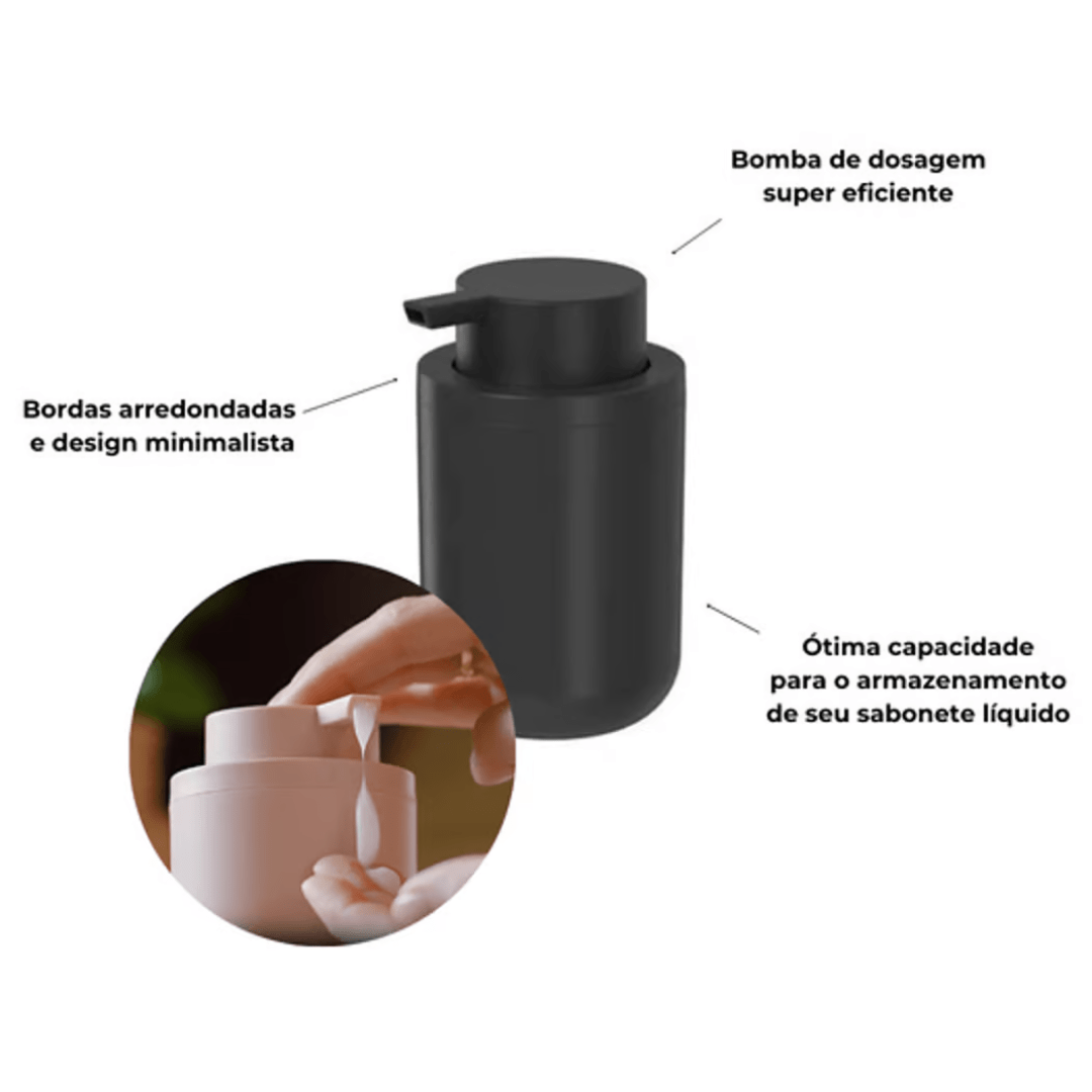 Porta Sabonete Liquido Bold Preto 300ml - Ela Decora
