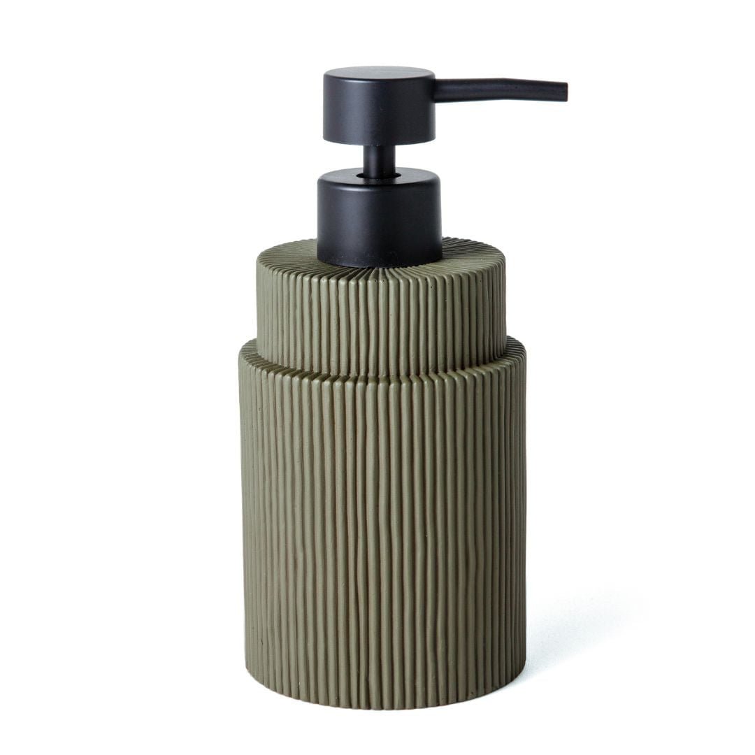 Porta Sabonete Líquido Canelado em Cimento Verde Militar 16,5cm - Ela Decora