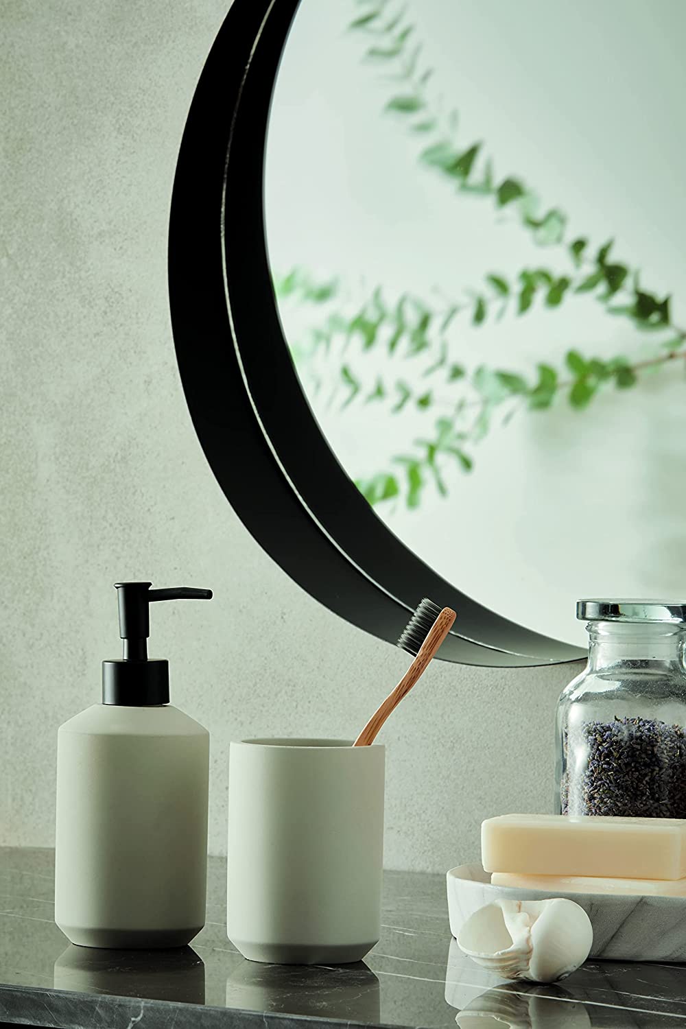 Porta Sabonete Liquido de Cimento Branco 18cm - Ela Decora