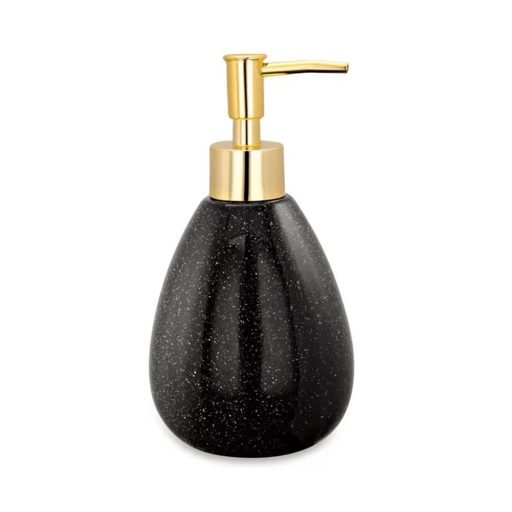 Porta Sabonete Líquido Dispenser Cerâmica Pêra Constelação Preto e Dourado - 17,5 cm - Ela Decora